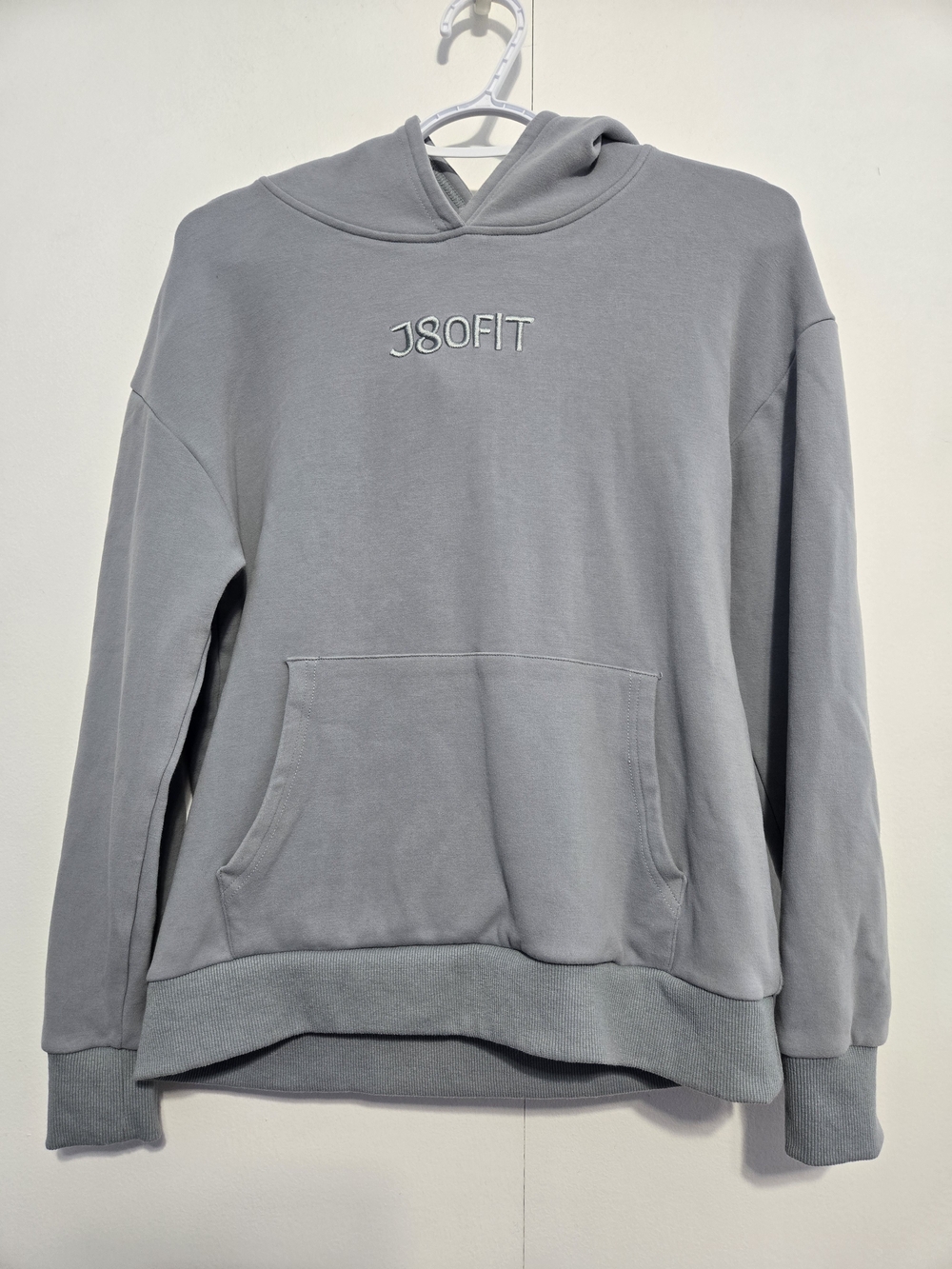 J80FIT Gray Hoodie Sweatshirt Small Embroidered Logo Fleece Lined Pullover